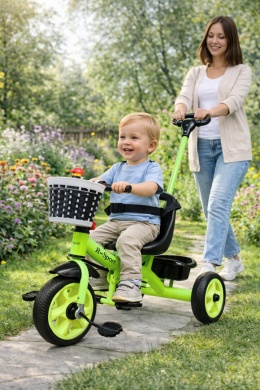 Rowerek Trójkołowy T8 zielony z rączką Koła EVA Pchacz