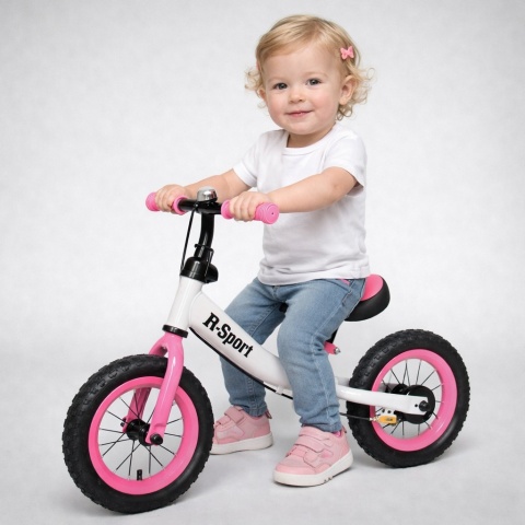 Rowerek biegowy R3 różowo-biały R-Sport 12'' hamulec, dzwonek