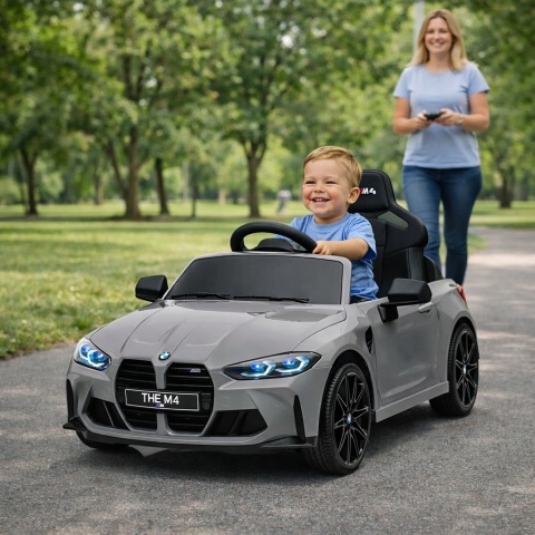 BMW m4 SZARY Auto na akumulator, Pilot, Światła, Muzyka, Koła EVA