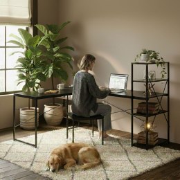 Biurko narożne z regałem 4 półki komputerowe czarne loftowe ModernHome