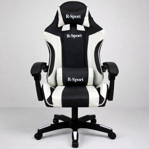 Fotel Gamingowy K3 R-Sport BIAŁO-CZARNY dla gracza+masażer