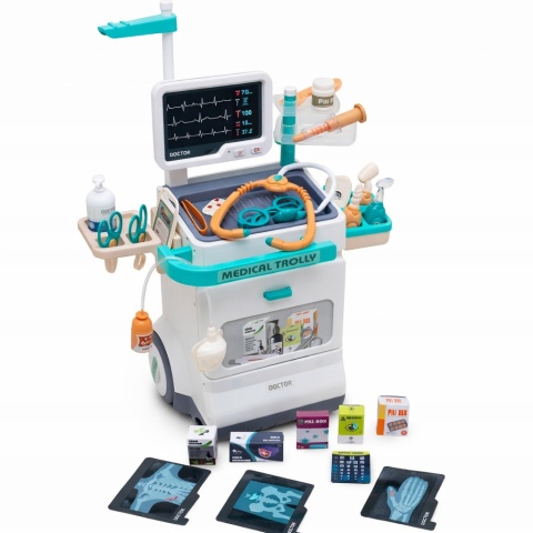 Interaktywny Zestaw Lekarza z Wózkiem lekarskim dla dzieci 3+ EKG RTG + Termometr + Stetoskop + Akcesoria 26 el.