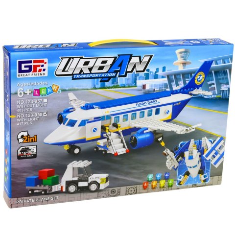 Klocki Konstrukcyjne Samolot Pasażerski Robot 2w1 Światła 417 el.