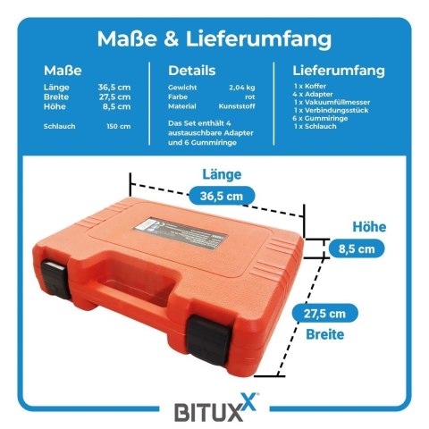 Urządzenie do odpowietrzania i napełniania układu chłodzenia BITUXX zestaw 14 elementów