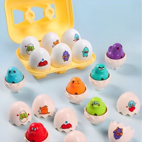WOOPIE Układanka Sorter Montessori Dopasuj Kształty Wesołe Kurczaczki Jajka 6szt