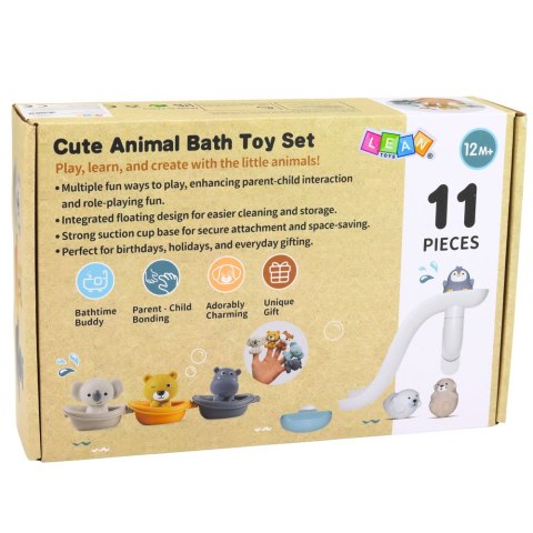 Zestaw Zabawki Do Kąpieli Zwierzątka w Łódeczkach Zjeżdżalnia 11 el.