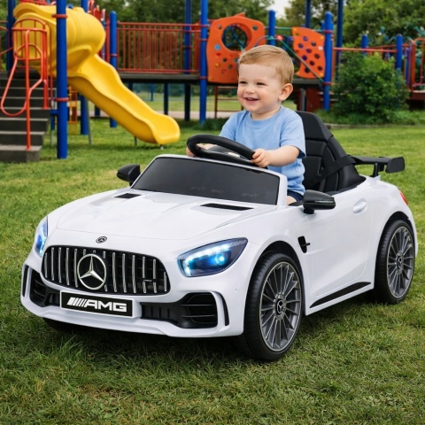 Auto dla Dzieci Mercedes GTR-S biały na akumulator Pilot, koła Eva, miękki fotelik