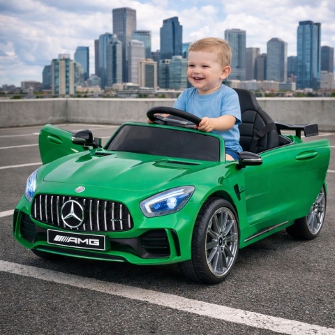 Auto dla Dzieci Mercedes GTR-S zielony na akumulator Pilot, koła Eva, miękki fotelik