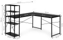 Biurko narożne z regałem 4 półki komputerowe czarne loftowe ModernHome