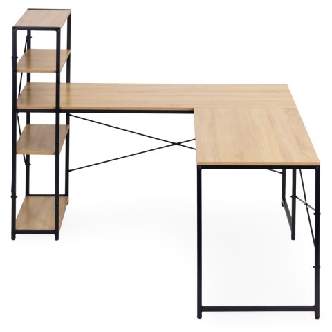 Biurko narożne z regałem 4 półki komputerowe jasny dąb loftowe ModernHome
