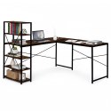 Biurko narożne z regałem 4 półki komputerowe postarzany orzech loftowe ModernHome