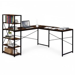 Biurko narożne z regałem 4 półki komputerowe postarzany orzech loftowe ModernHome