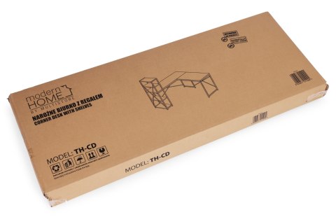 Biurko narożne z regałem 4 półki komputerowe postarzany orzech loftowe ModernHome