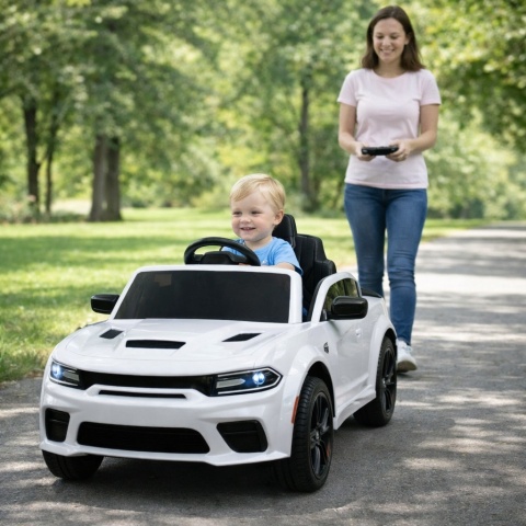 DODGE SRT BIAŁY Autko na akumulator EVA Skóra pilot