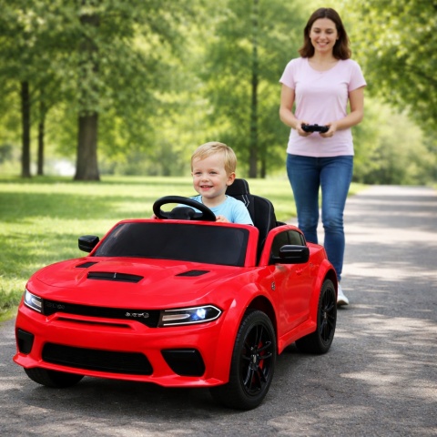 DODGE SRT CZERWONY Autko na akumulator EVA Skóra pilot