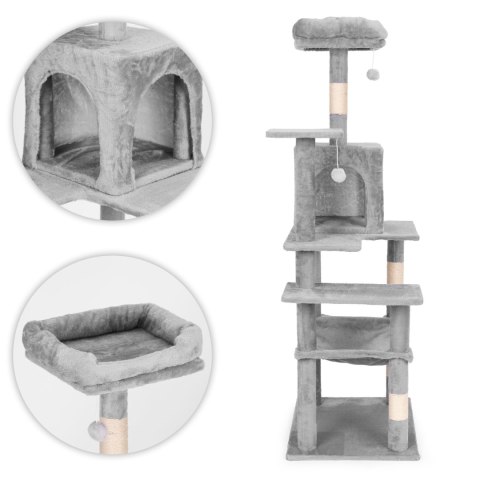 Drapak dla kota legowisko słupek wieża do drapania domek 146 cm szary Petsi