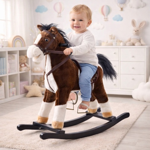 Duży konik KOŃ na biegunach merda ogonem ZA0052