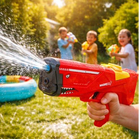 Elektryczny Karabin Pistolet Na Wodę Rekin Czerwony 600 ml 8-10 m