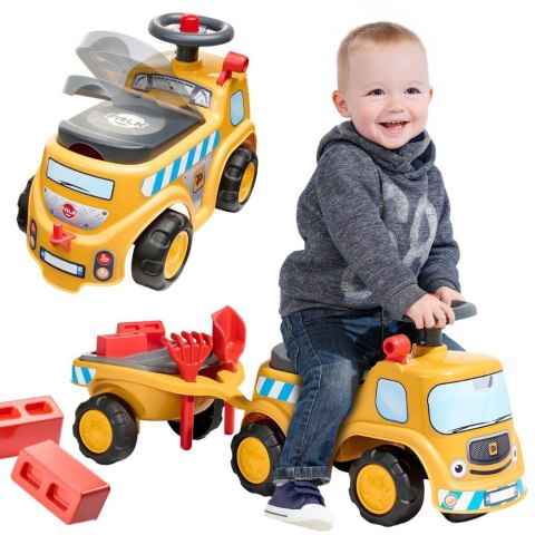 FALK Jeździk Ciężarówka Budowlana JCB z Przyczepą i Akcesoriami