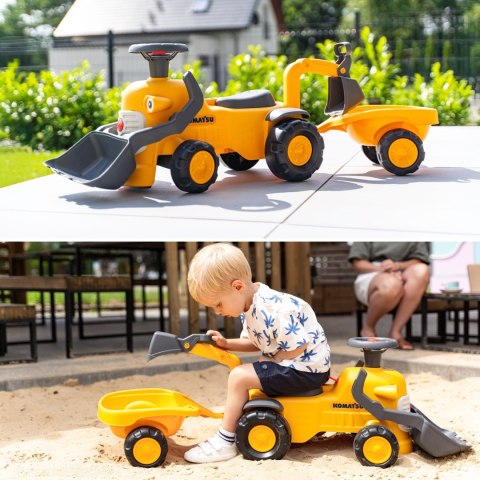 FALK Jeździk Traktor Komatsu z Łyżką Koparką i Przyczepą