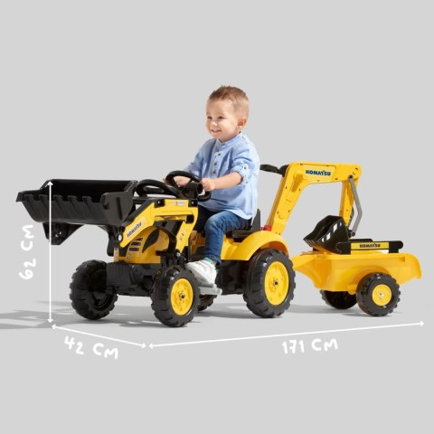 FALK Traktor na Pedały Komatsu z Łyżką Koparką i Przyczepą