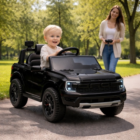 FORD RANGER Raptor CZARNY Auto na akumulator EVA Skóra pilot AKUMULATOR LION