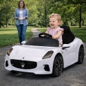 Maserati GranTurismo BIAŁY Auto na akumulator, Skóra, Pilot, Światła, Muzyka, Koła EVA