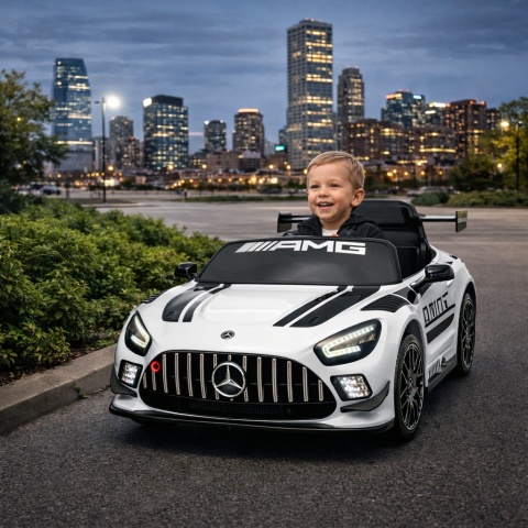 Mercedes GT3 Evo BIAŁY Auto na akumulator, Pilot, Światła, Muzyka, Koła EVA