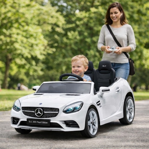 Mercedes SLC 300 BIAŁY Autko na akumulator Piankowe Koła Eva, miękki fotelik, Pilot