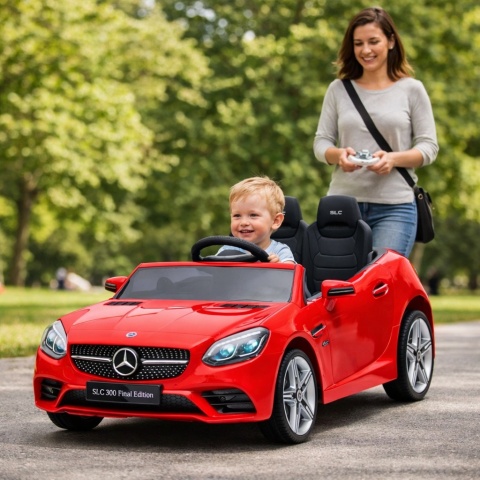 Mercedes SLC 300 CZERWONY Autko na akumulator Piankowe Koła Eva, miękki fotelik, Pilot