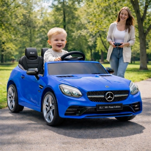 Mercedes SLC 300 NIEBIESKI Autko na akumulator Piankowe Koła Eva, miękki fotelik, Pilot