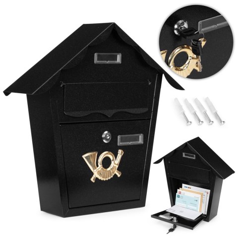 Skrzynka na listy pocztowa ścienna stal galwanizowana czarna ModernHome