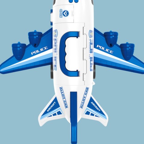 WOOPIE Samolot Rozkładany Transporter Policja z 3 Autami Policyjnymi Zestaw XL Znaki Drogowe