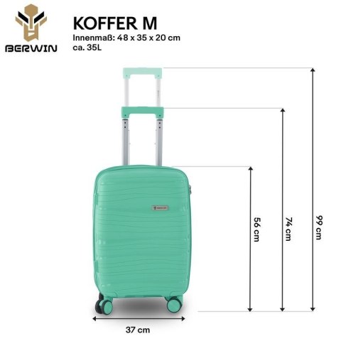 Zestaw walizek BERWIN Torna 4w1 - twarde walizki na kółkach + kosmetyczka Fresh Mint