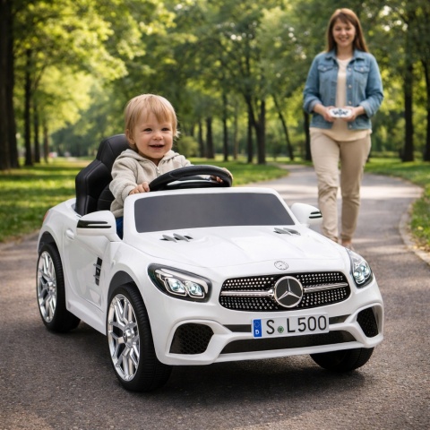 Autko na akumulator Mercedes SL500 BIAŁY Piankowe Koła EVA, fotelik ekoskóra- NOWA WERSJA