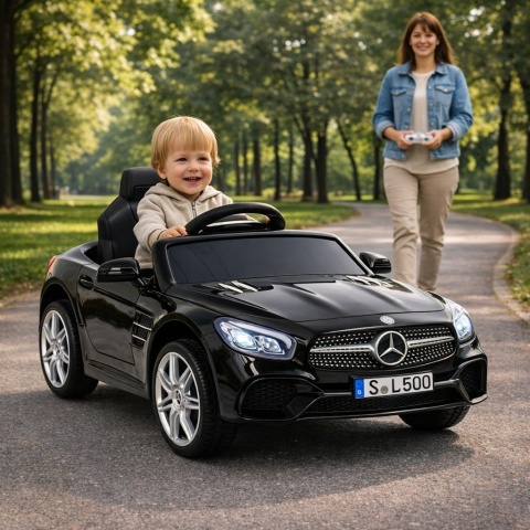 Autko na akumulator Mercedes SL500 CZARNY Piankowe Koła EVA, fotelik ekoskóra- NOWA WERSJA