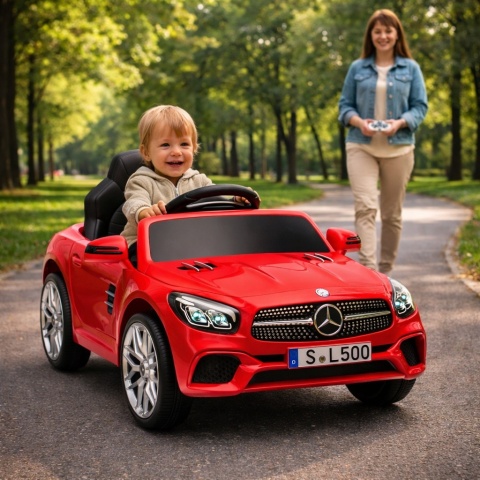 Autko na akumulator Mercedes SL500 CZERWONY Piankowe Koła EVA, fotelik ekoskóra- NOWA WERSJA