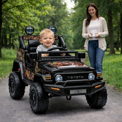 Autko na akumulator Toyota FJ Cruiser CZARNY, 4x4, Fotelik z ekoskóry, pilot, koła EVA
