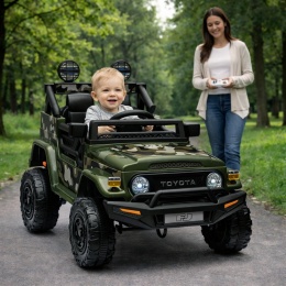 Autko na akumulator Toyota FJ Cruiser ZIELONY, 4x4, Fotelik z ekoskóry, pilot, koła EVA