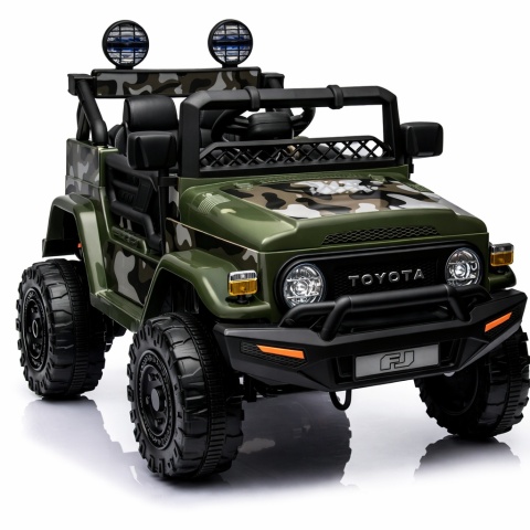 Autko na akumulator Toyota FJ Cruiser ZIELONY, 4x4, Fotelik z ekoskóry, pilot, koła EVA