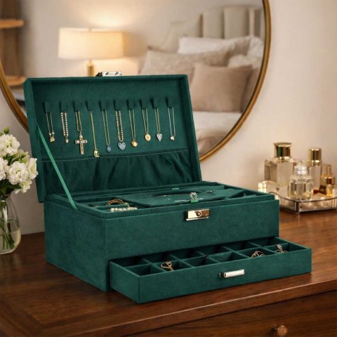 Szkatułka kuferek na biżuterię organizer zielony