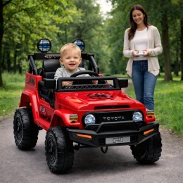 Autko na akumulator Toyota FJ Cruiser CZERWONY, 4x4, Fotelik z ekoskóry, pilot, koła EVA