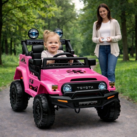Autko na akumulator Toyota FJ Cruiser RÓŻOWY, 4x4, Fotelik z ekoskóry, pilot, koła EVA