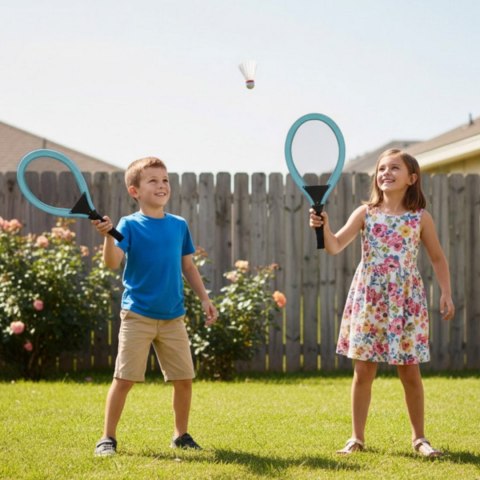 WOOPIE Duże Rakietki do Tenisa Badminton dla Dzieci Zestaw + Piłka Lotka