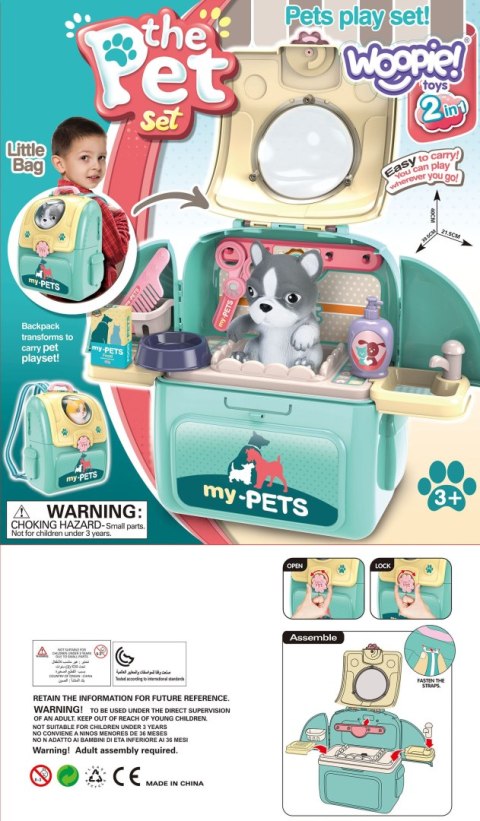 WOOPIE Pies Przenosny Zestaw Pielęgnacyjny 2w1 w Plecaku Transporter