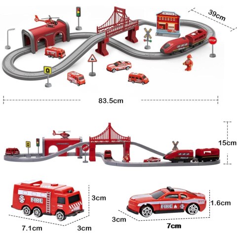 WOOPIE Zestaw Kolejka Elektryczna Lokomotywa Straż Pożarna 66el.