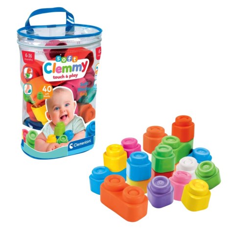 Clemmy Kolorowy Zestaw Woreczek 40 Miękkich Klocków Clementoni 17878