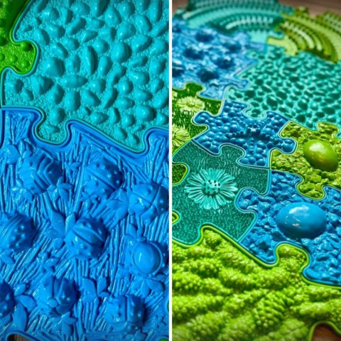 WOOPIE Mata Sensoryczna Ortopedyczna Puzzle 11 el. - Kolor Niebieski/Zielony