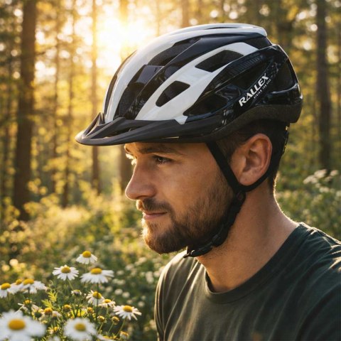 Kask rowerowy na rower RALLEX damski męski regulowany czarno-biały L 58-62cm