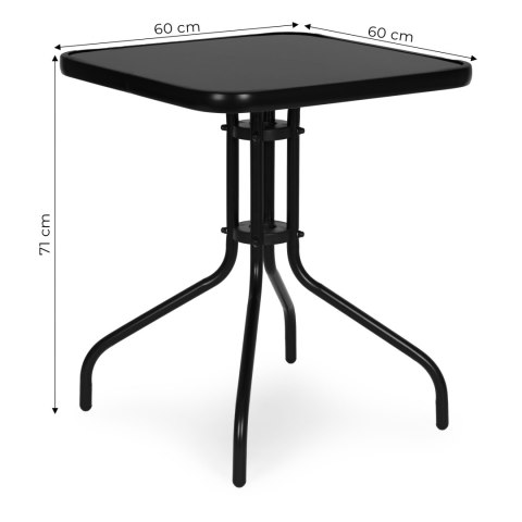 Stolik ogrodowy kwadratowy 60 cm szkło hartowane stół na ogród taras balkon czarny MultiGarden
